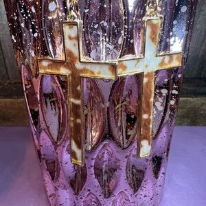 Brown and White Cross Earrings